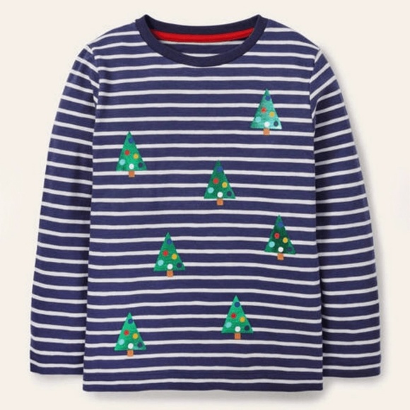 Mini Boden Festive Breton Long Sleeve Shirt 8-9 - Picture 1 of 4